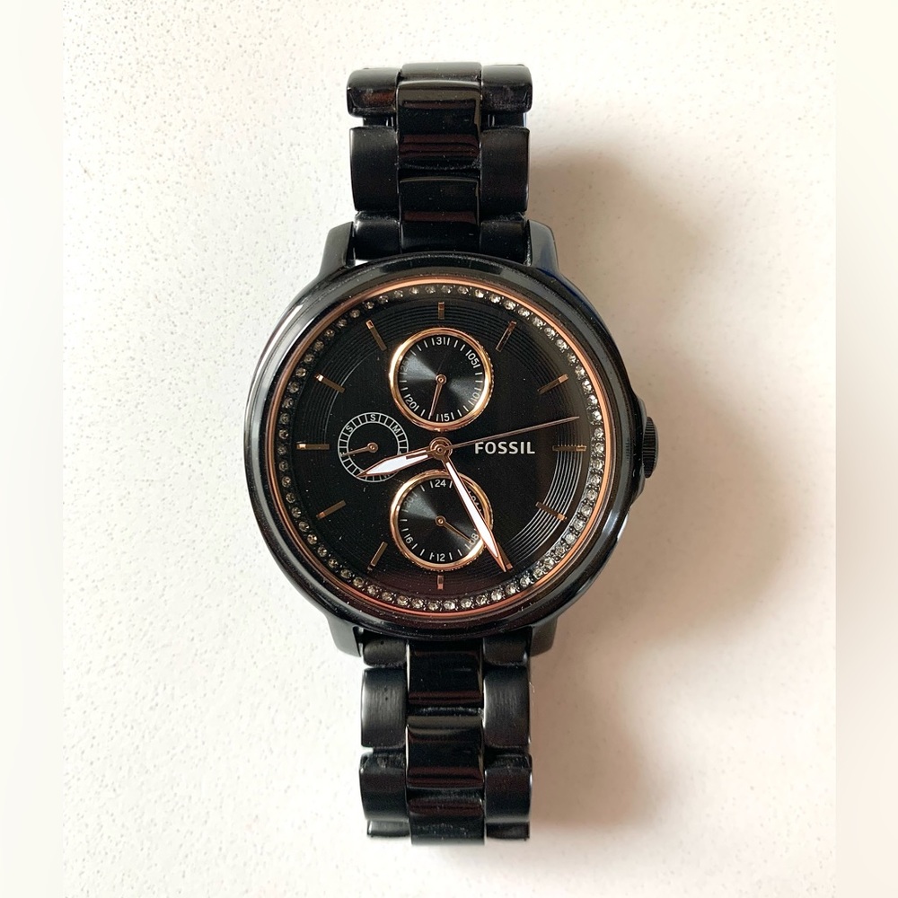 Rose Gold and Black Fossil Watch / Chelsey